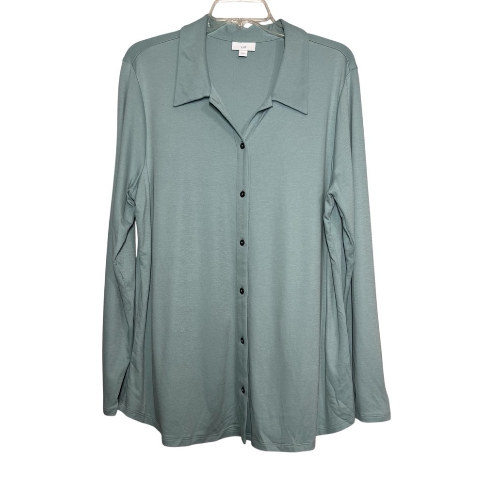 J. Jill Shirt Womens Size XL Knit Button Front Long Sleeve Collared Top Stretch